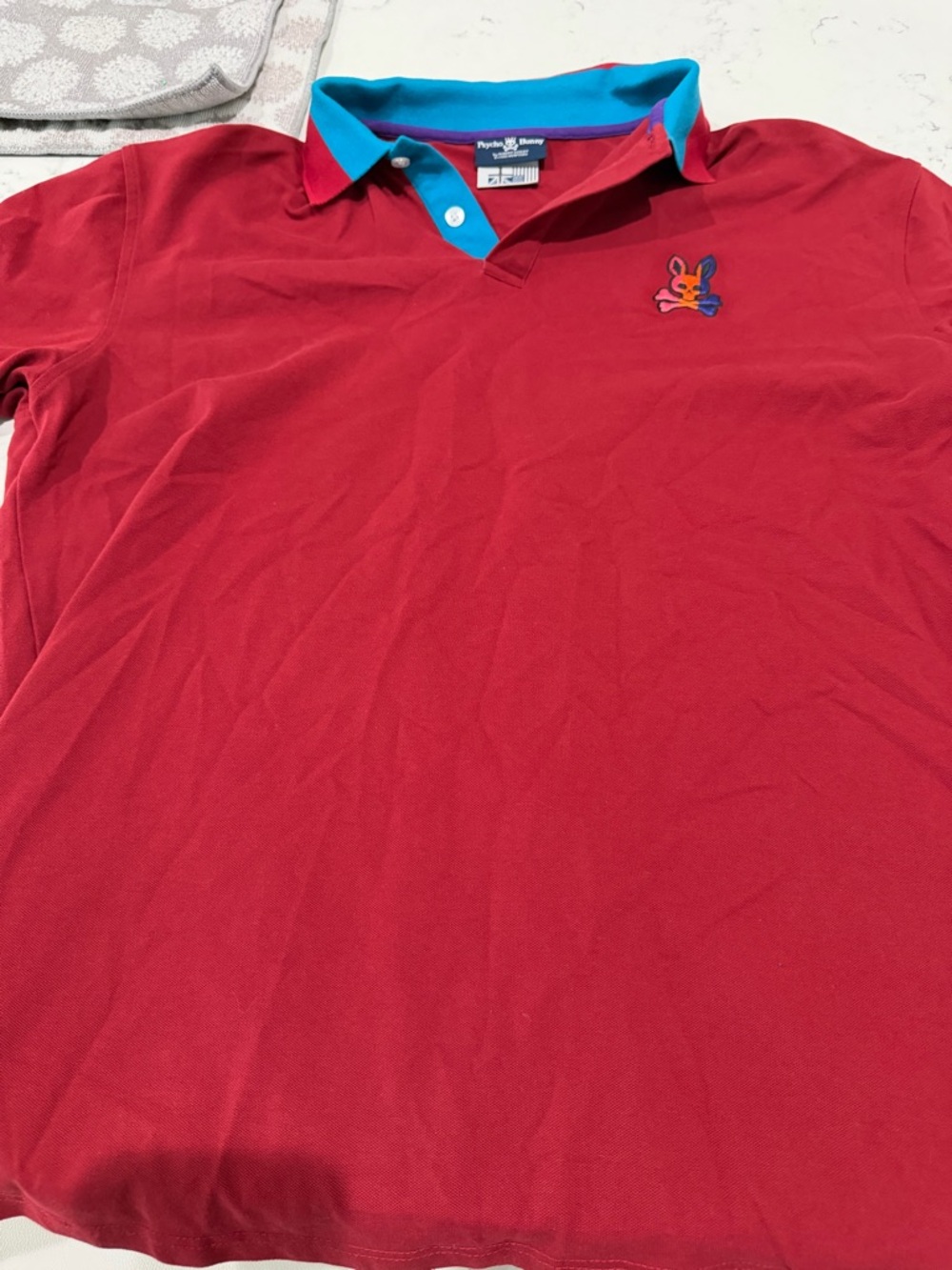 Psycho Bunny Red Polo with Blue Contrast Collar - Picture 4 of 5